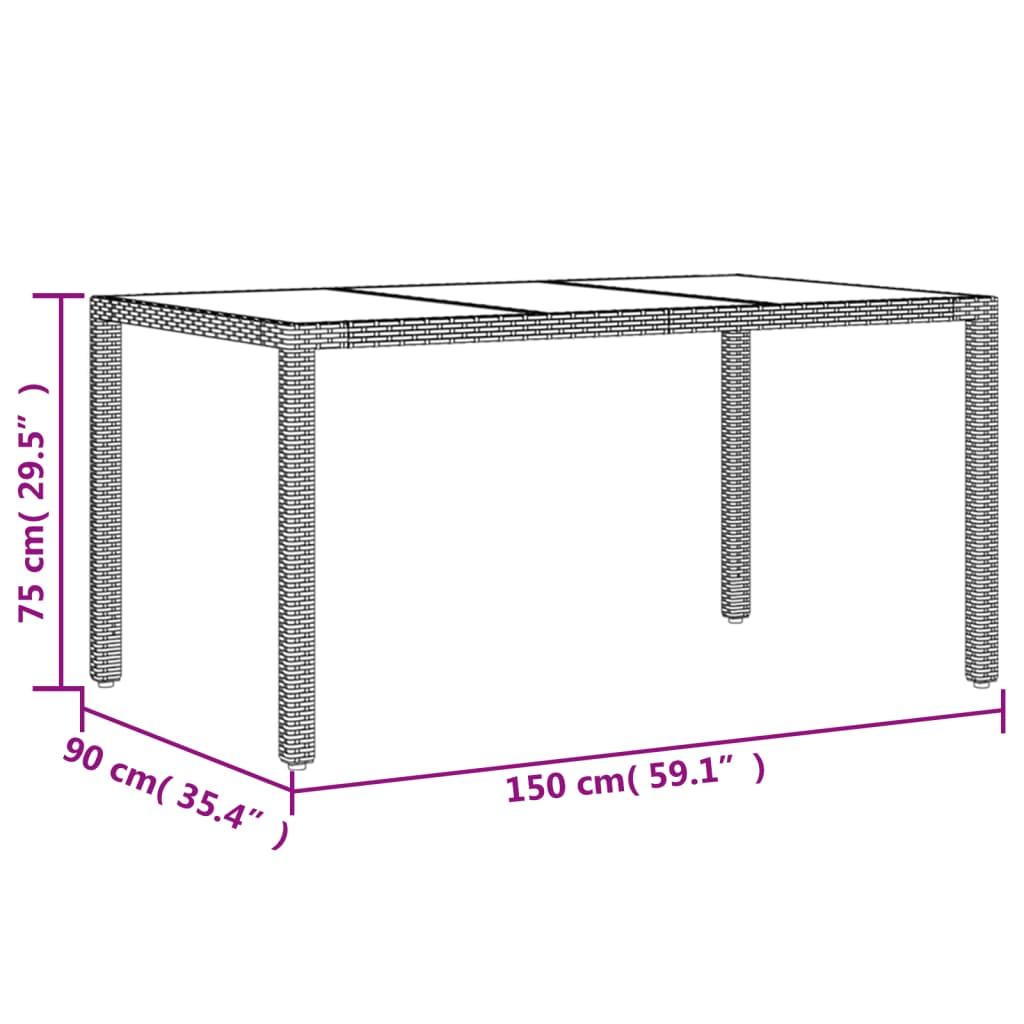 vidaXL Záhradný stôl so sklenenou doskou béžový 150x90x75 cm polyratan