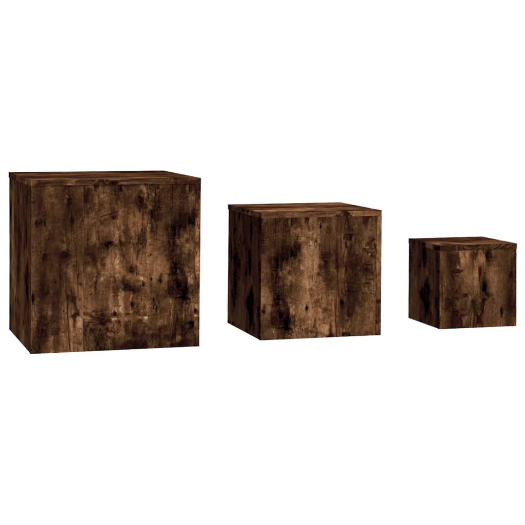 vidaXL Bočné stolíky 3 ks dymový dub spracované drevo