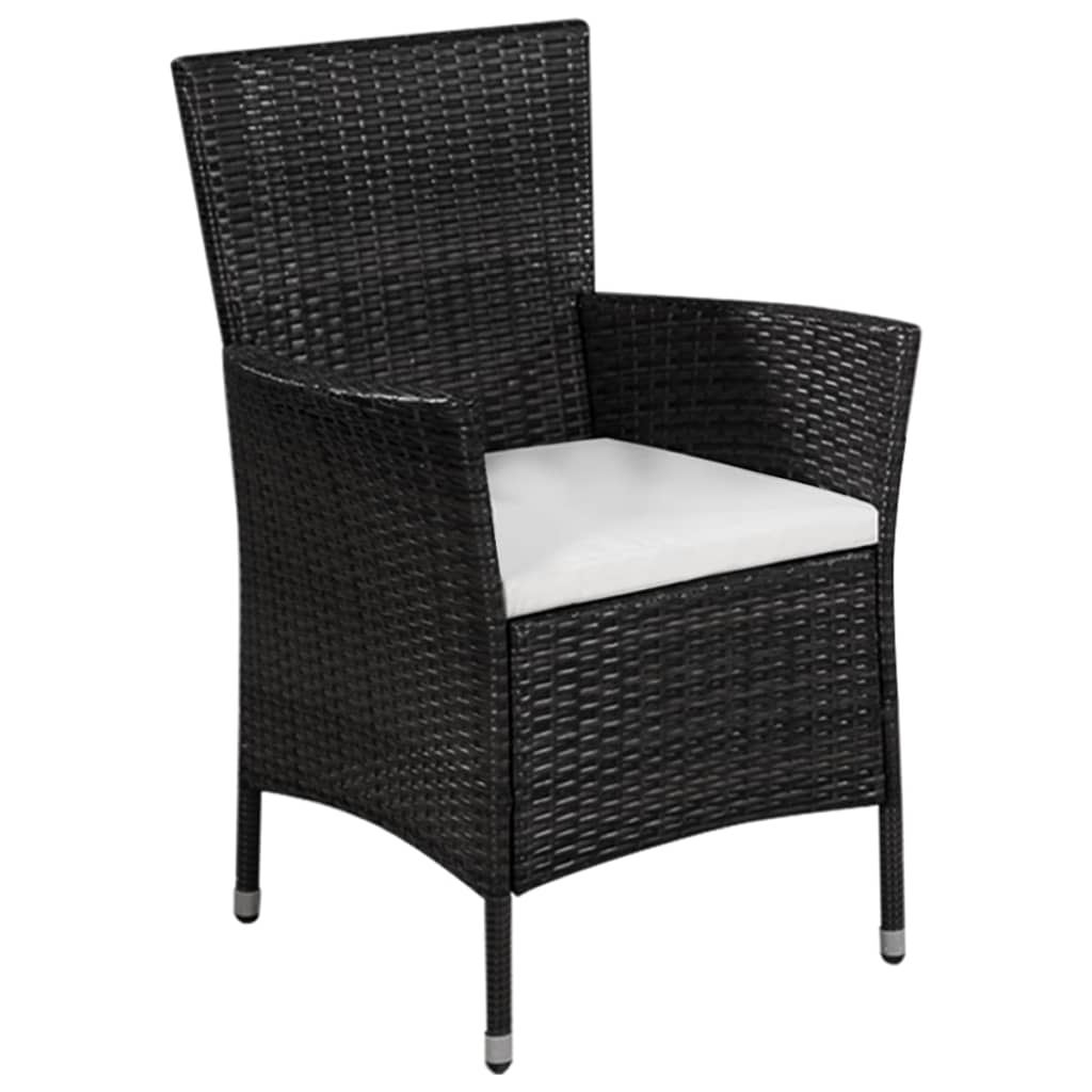 vidaXL Vonkajšia stolička a taburetka s podložkami, polyratan, čierne