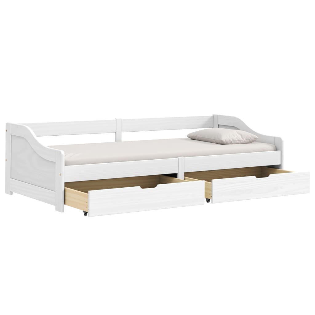 vidaXL Denná posteľ s 2 zásuvkami biela 90x200cm masívna borovica IRUN
