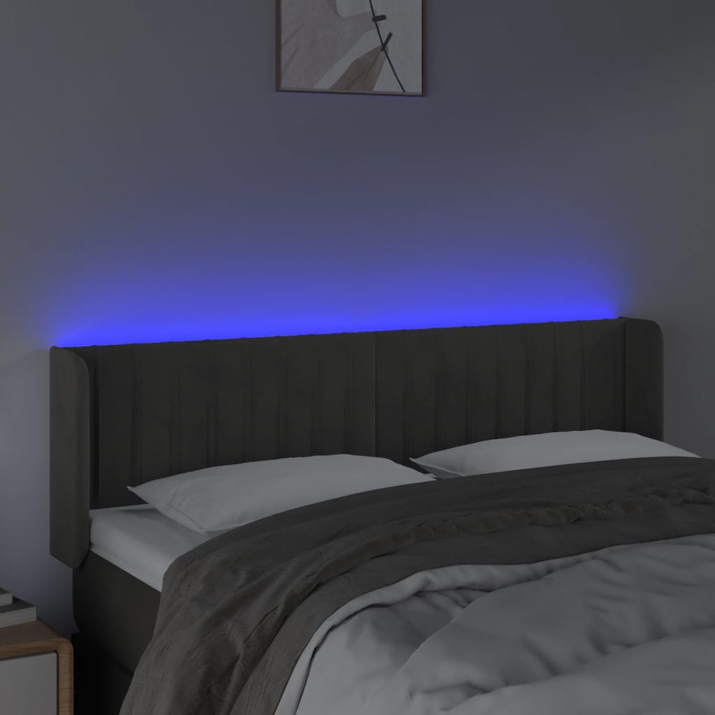 vidaXL Čelo postele s LED tmavosivé 147x16x78/88 cm zamat