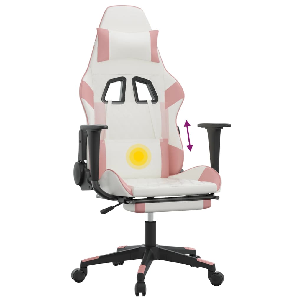 vidaXL Herná stolička s podnožkou biela a ružová umelá koža