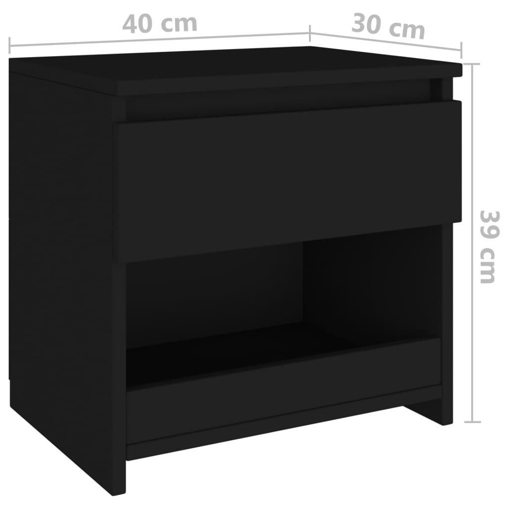 vidaXL Nočné stolíky 2 ks čierne 40x30x39 cm drevotrieska