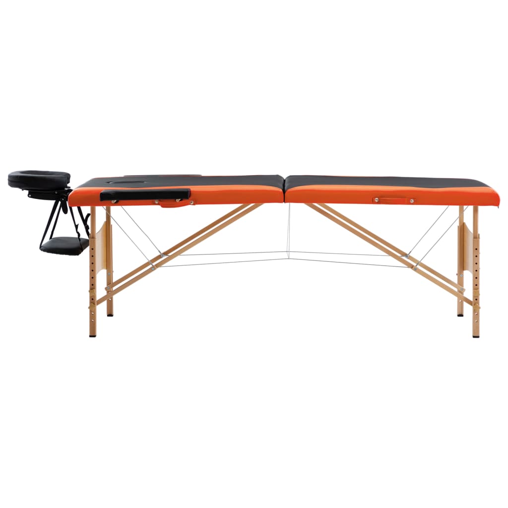 vidaXL Skladací masážny stôl, 2 zóny, drevo, čierno oranžový