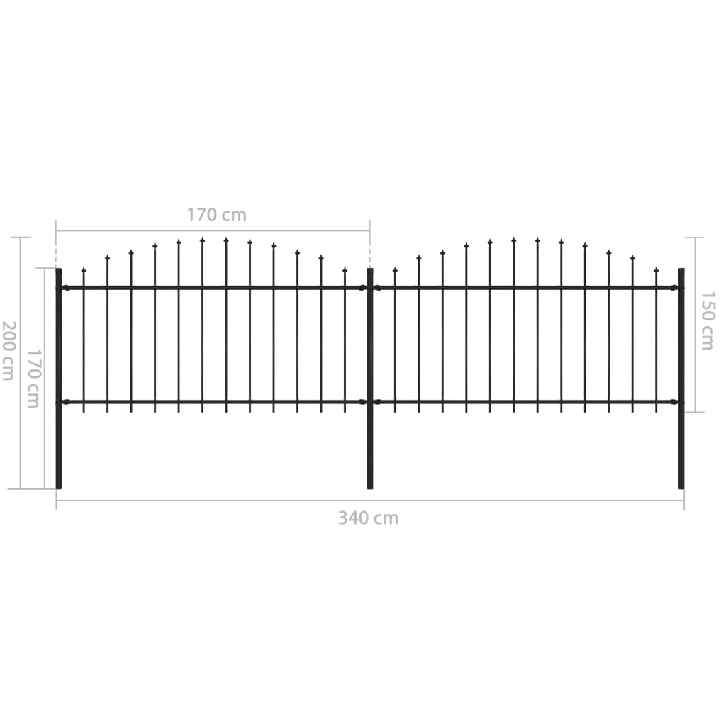 vidaXL Záhradný plot s hrotmi, oceľ (1,25-1,5)x3,4 m, čierny