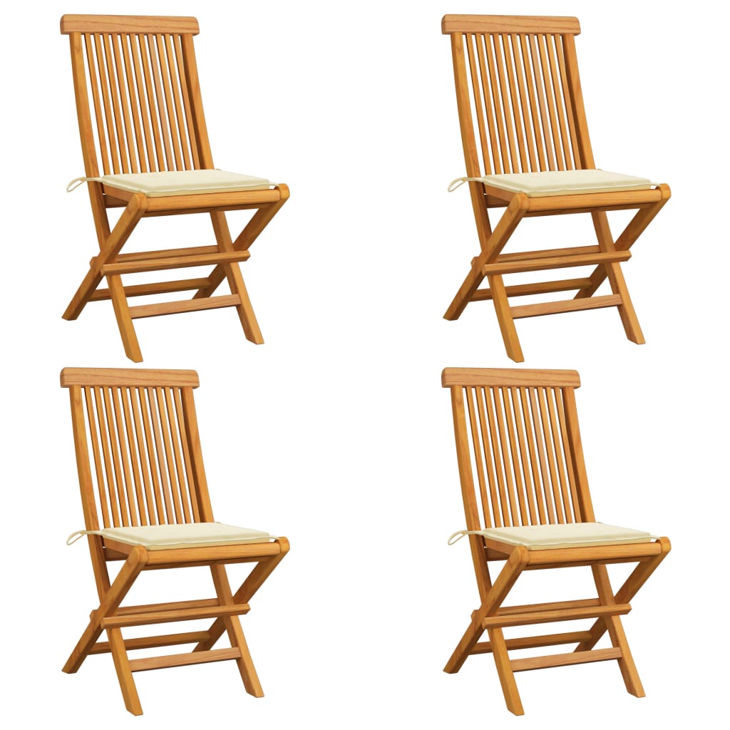 vidaXL Záhradné stoličky, krémové podložky 4 ks, tíkový masív