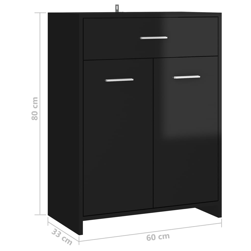 vidaXL Skrinka do kúpeľne, lesklá čierna 60x33x80 cm, drevotrieska