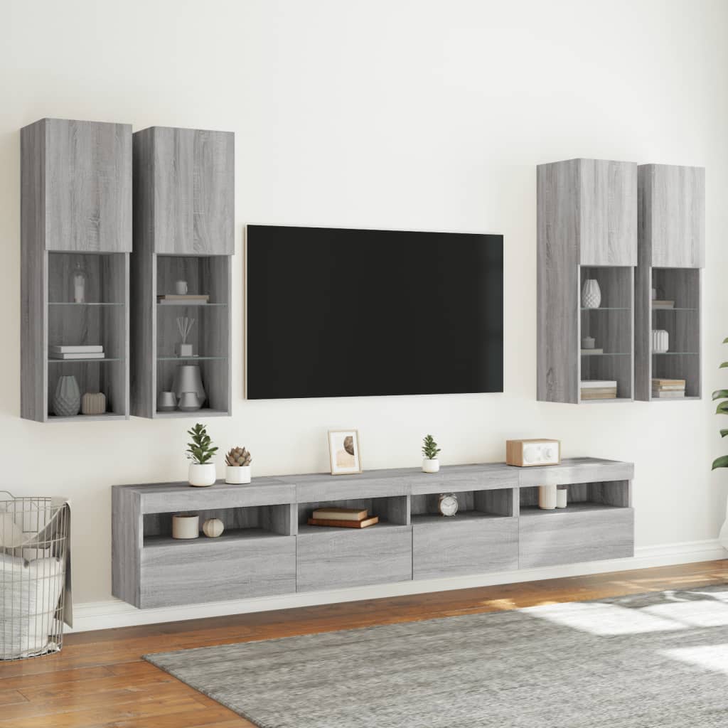 vidaXL 7-dielna súprava TV nástenných skriniek s LED sivá sonoma