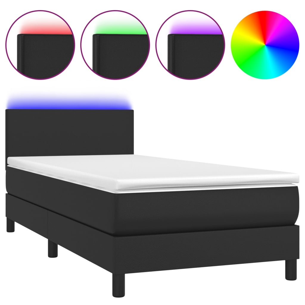 vidaXL Boxspring posteľ s matracom a LED čierna 80x200 cm umelá koža
