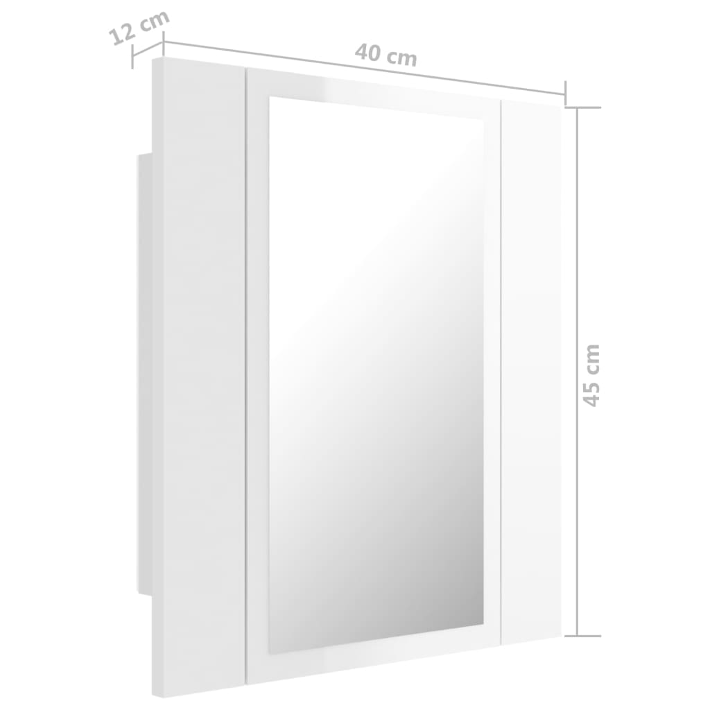 vidaXL LED kúpeľňová zrkadlová skrinka lesklá biela 40x12x45 cm akryl