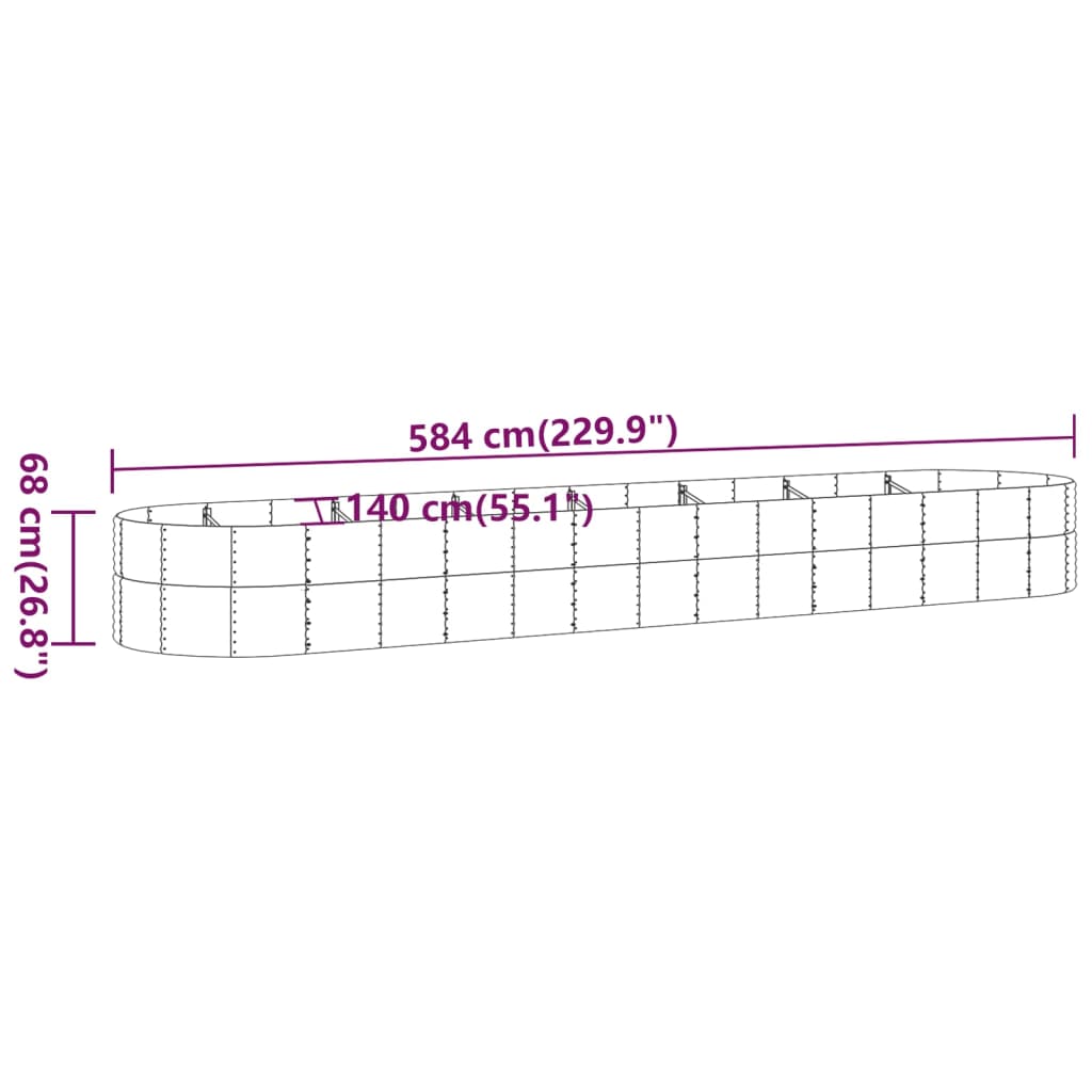 vidaXL Vyvýšený záhradný záhon práškovaná oceľ 584x140x68 cm antracit