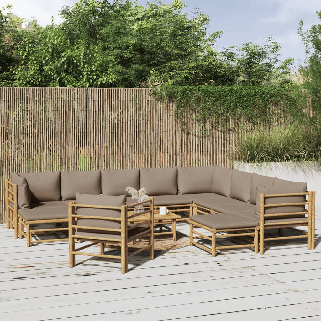 vidaXL 12-dielna záhradná sedacia súprava sivohnedé vankúše bambus