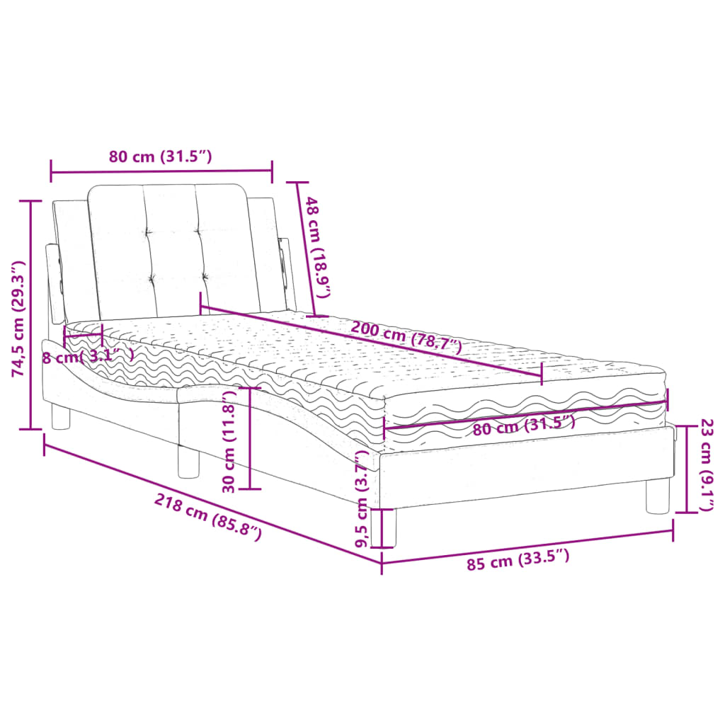 vidaXL Posteľ s matracom biela 80x200 cm umelá koža