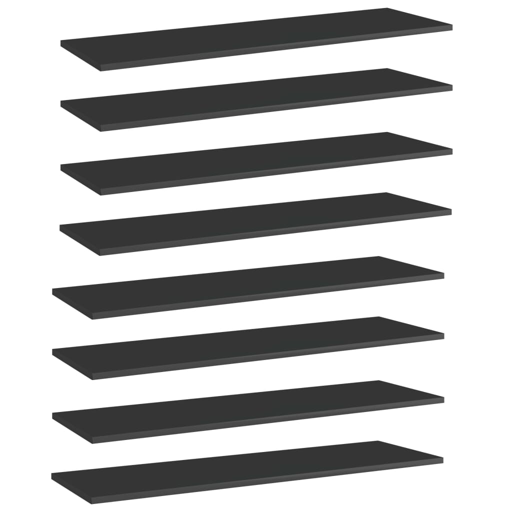 vidaXL Prídavné police 8 ks, lesklé čierne 100x30x1,5 cm, drevotrieska
