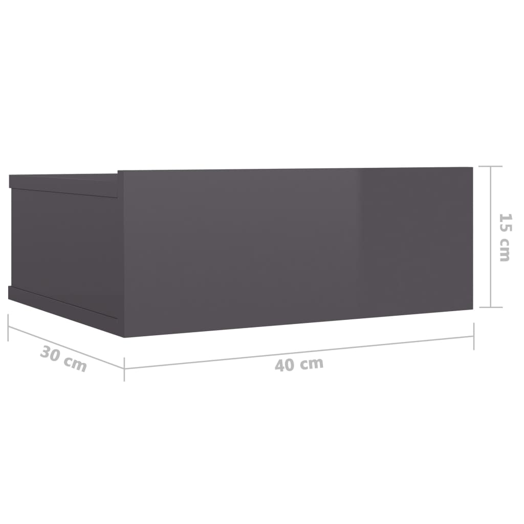 vidaXL Nástenné nočné stolíky 2 ks, lesklé sivé 40x30x15 cm