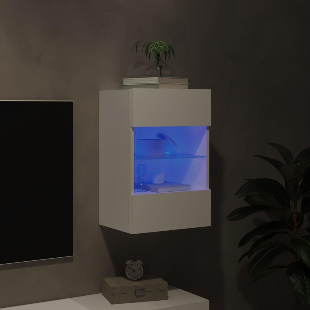 vidaXL TV nástenná skrinka s LED svetlami biela 40x30x60,5 cm