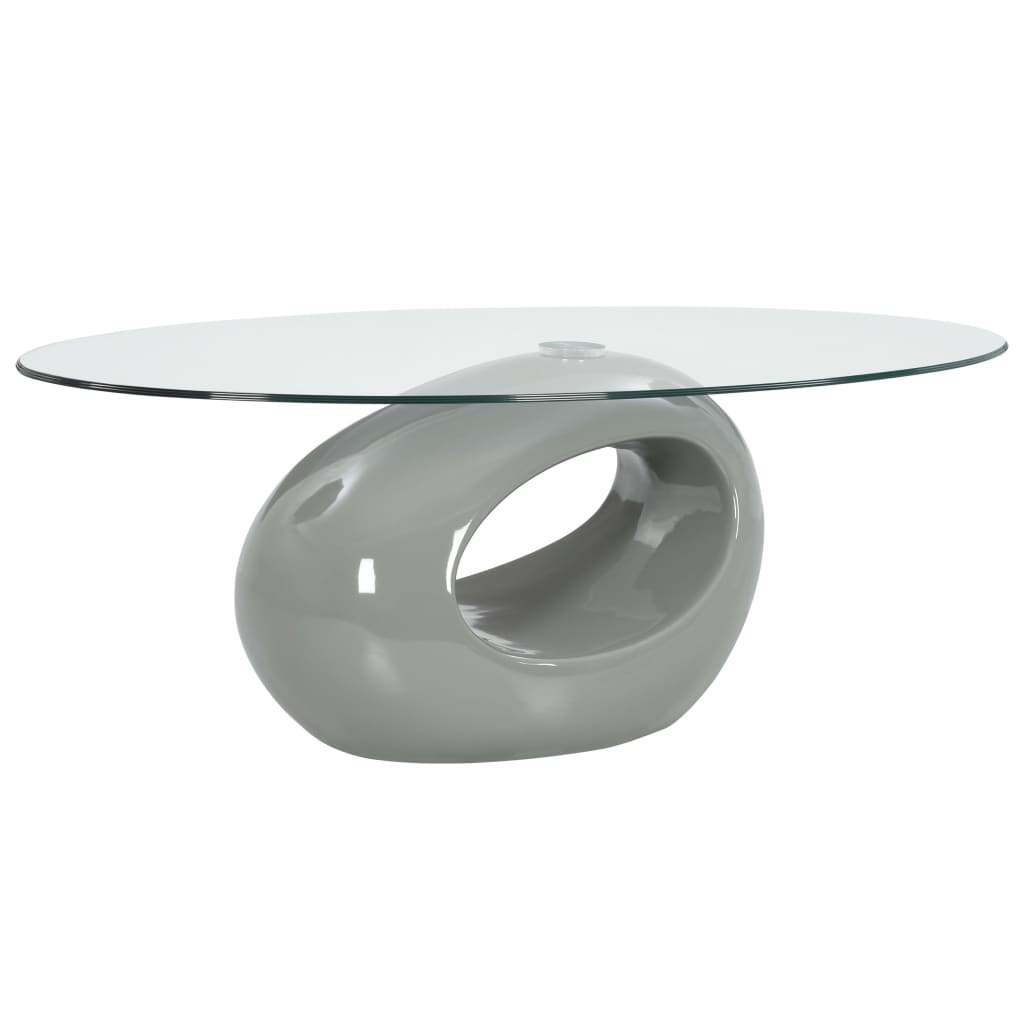 vidaXL Konferenčný stolík s oválnym sklom lesklý sivý