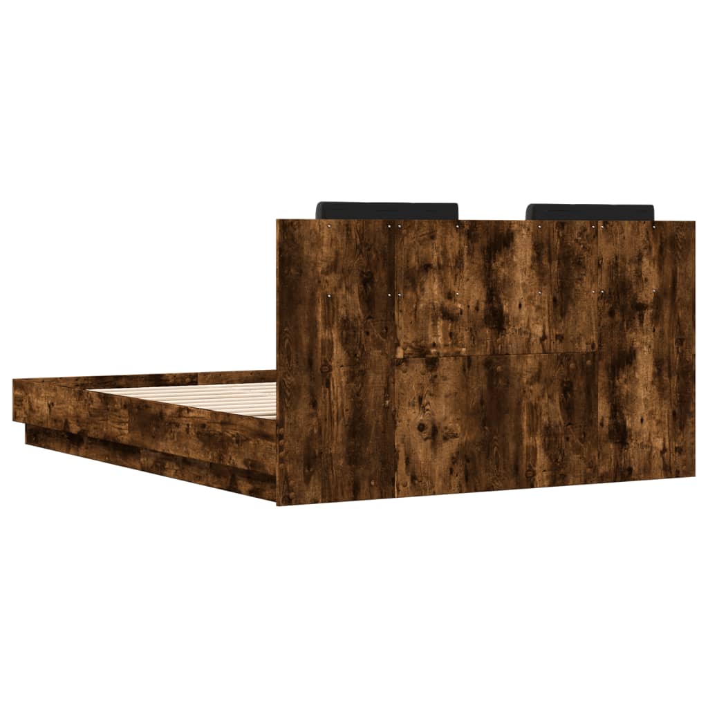 vidaXL Posteľný rám s čelom dymový dub 120x200 cm kompozitné drevo