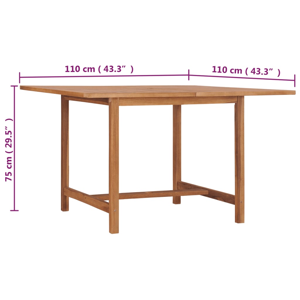 vidaXL Záhradný jedálenský stôl 110x110x75 cm tíkový masív