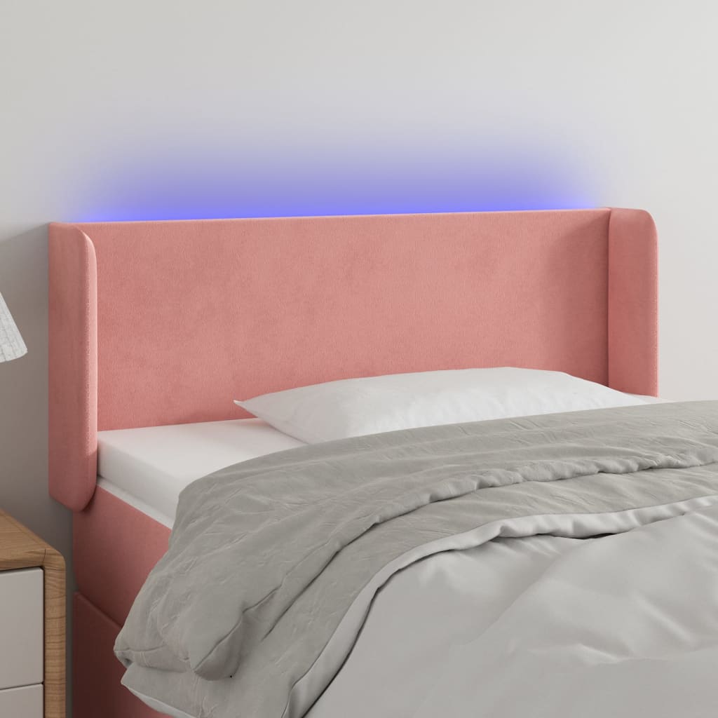 vidaXL Čelo postele s LED ružové 83x16x78/88 cm zamat