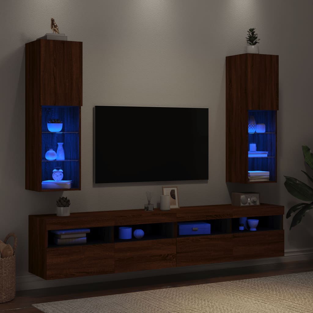 vidaXL TV skrinky s LED svetlami 2 ks hnedý dub 30,5x30x102 cm