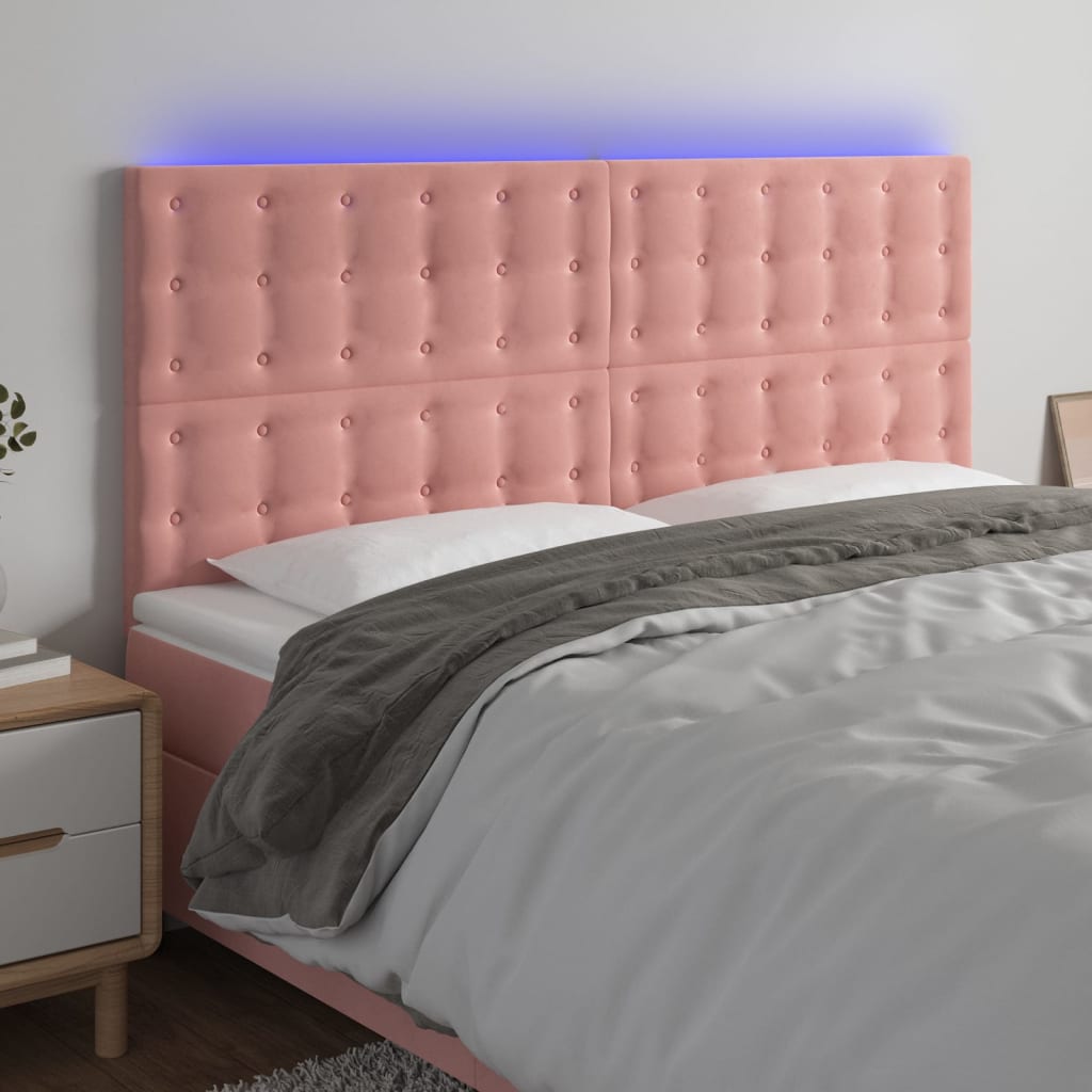 vidaXL Čelo postele s LED ružové 200x5x118/128 cm zamat