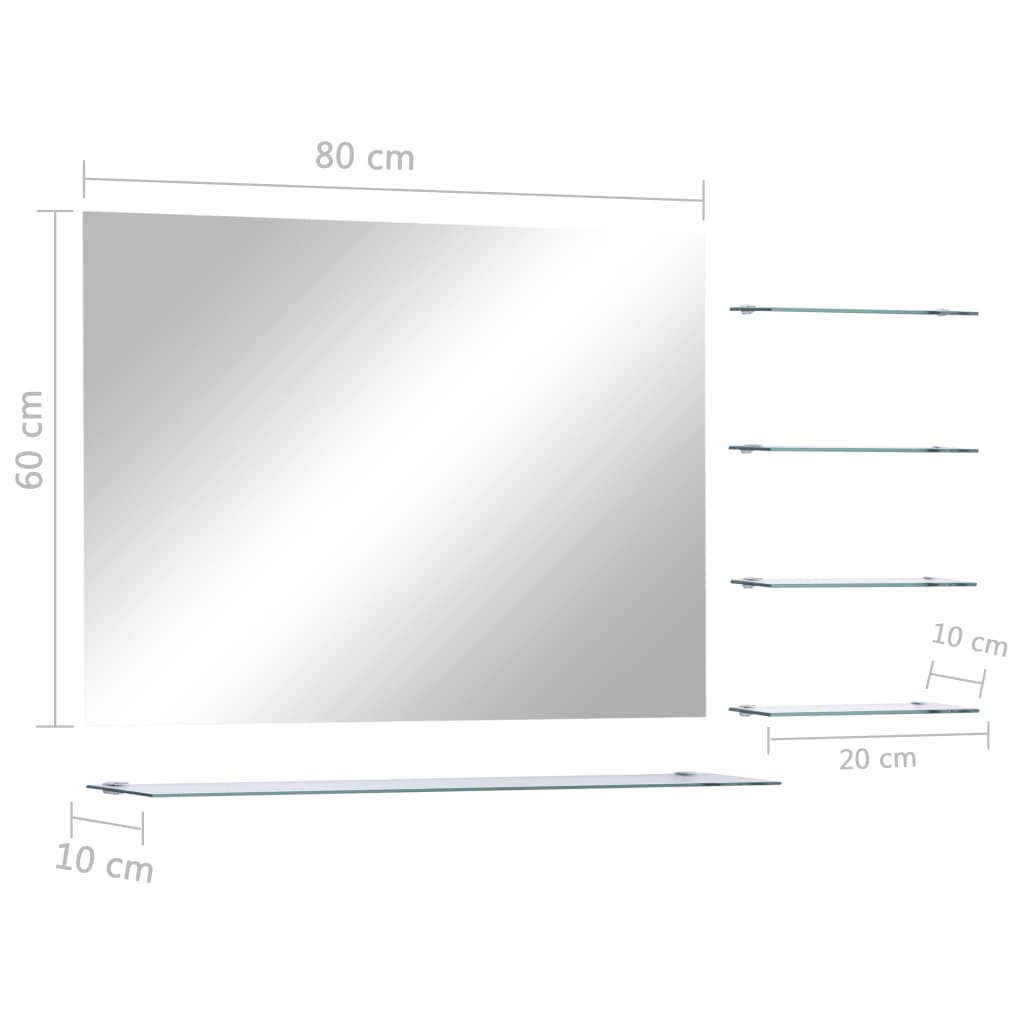 vidaXL Nástenné zrkadlo s poličkou 80x60 cm, tvrdené sklo