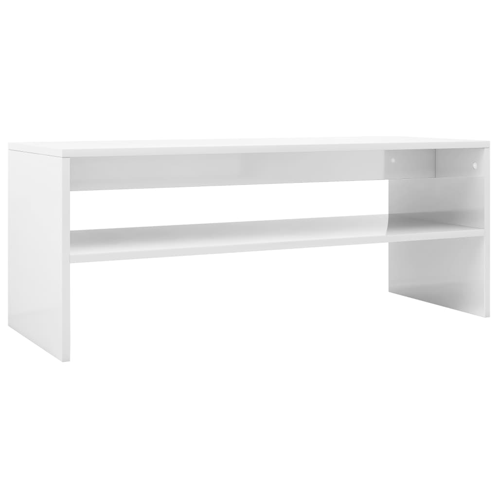 vidaXL Konferenčný stolík, lesklý biely 100x40x40 cm, drevotrieska