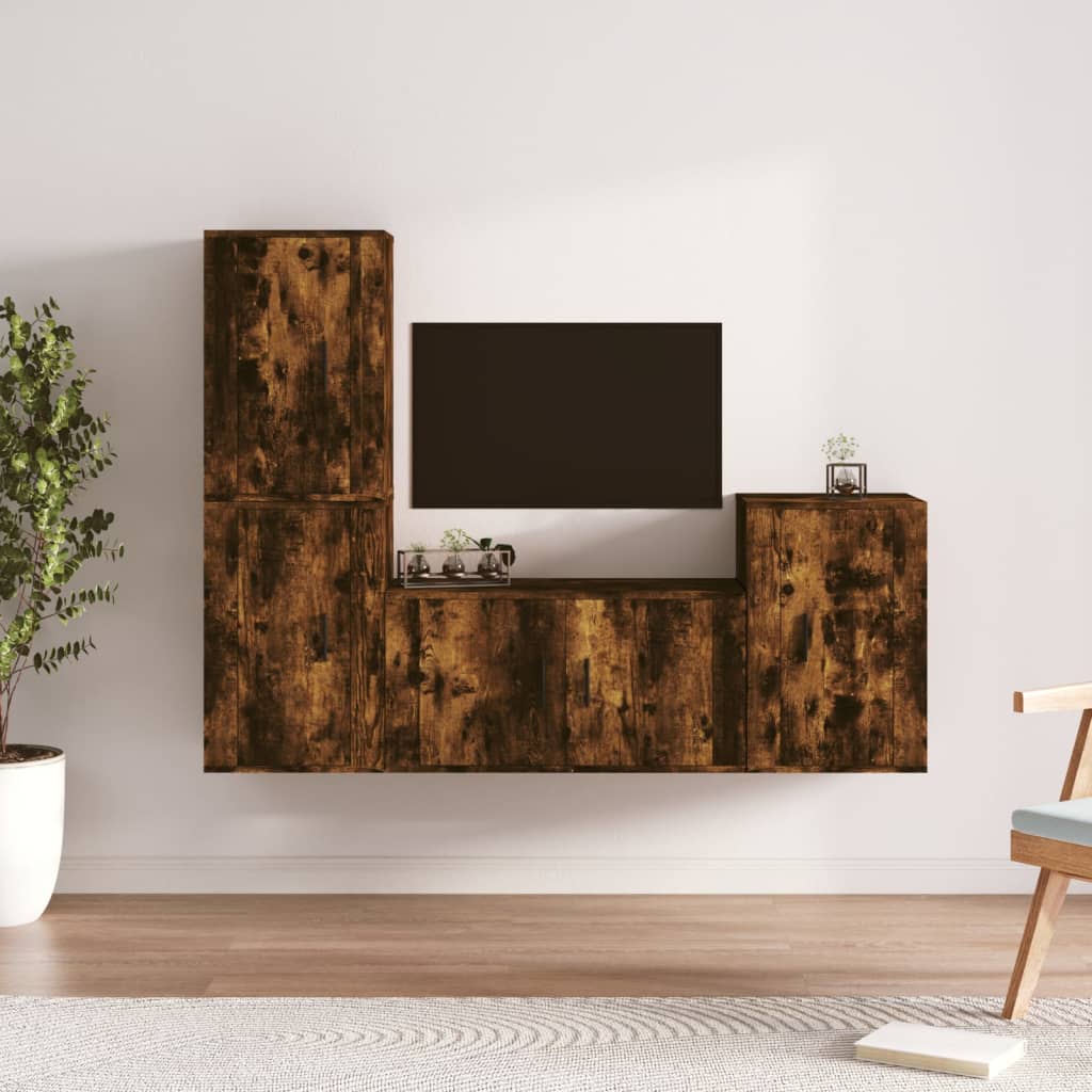 vidaXL 4-dielna súprava TV skriniek dymový dub spracované drevo
