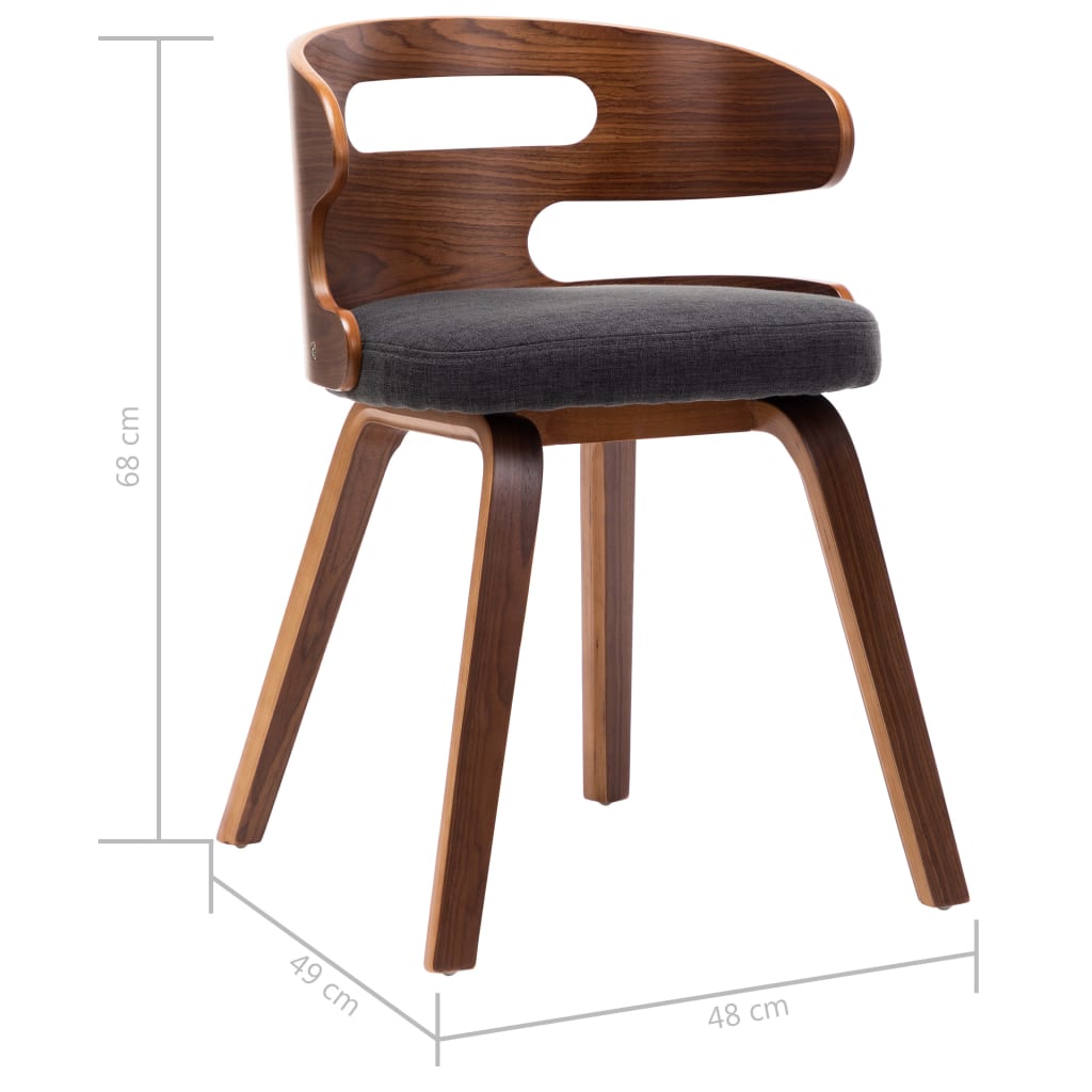 vidaXL Jedálenské stoličky 6 ks tmavosivé ohýbané drevo a látka