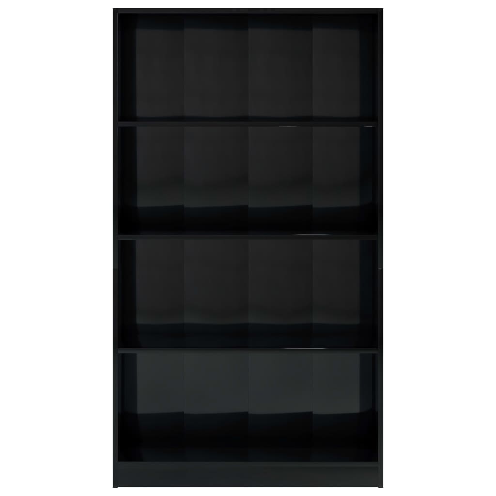 vidaXL Knižnica, 4 police, lesklá čierna 80x24x142cm, kompozitné drevo