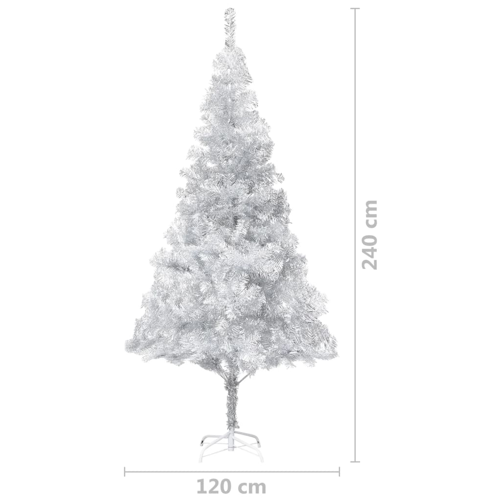 vidaXL Osvetlený umelý vianočný stromček s guľami strieborný 240cm PET