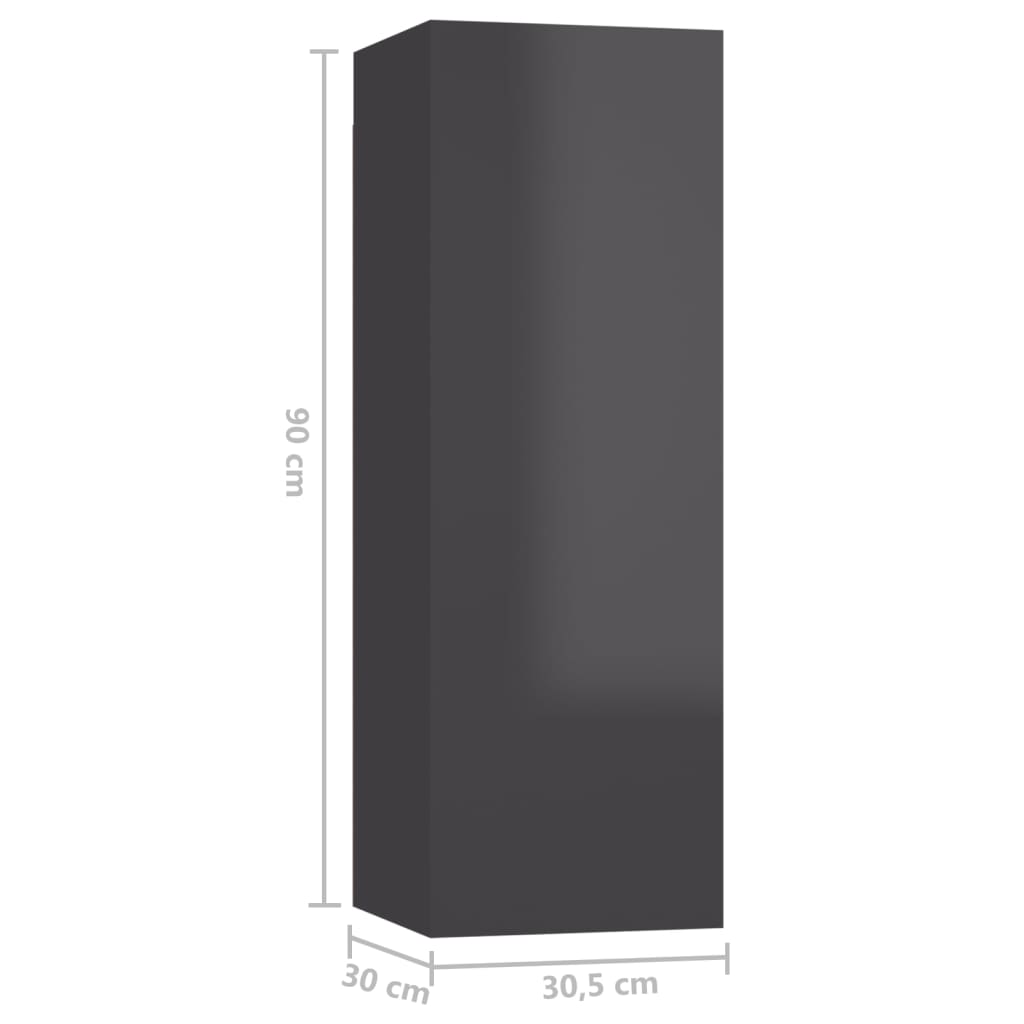 vidaXL TV skrinka, lesklá sivá 30,5x30x90 cm, kompozitné drevo