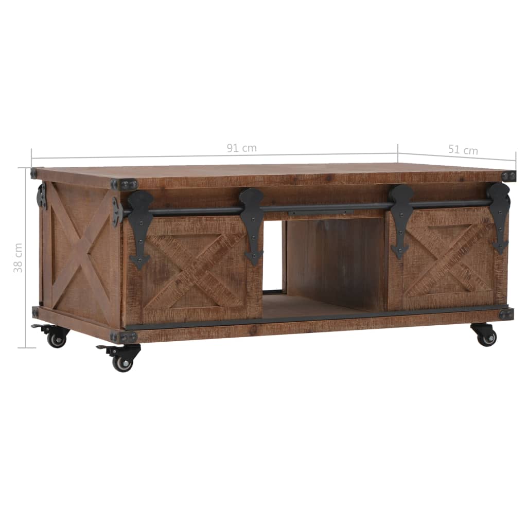 vidaXL Konferenčný stolík z jedľového dreva 91x51x38 cm hnedý