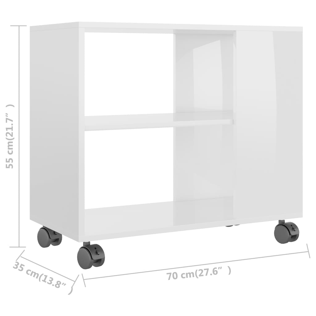 vidaXL Príručný stolík, lesklý biely 70x35x55 cm, kompozitné drevo