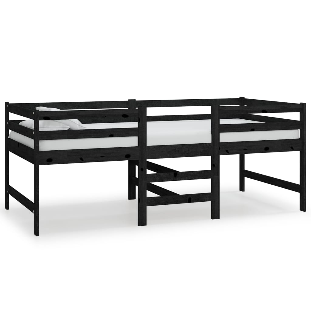 vidaXL Stredne vysoká posteľ, čierna, borovicový masív 90x200 cm