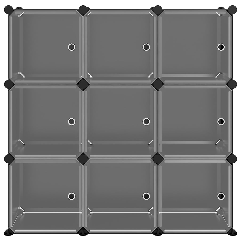 vidaXL Úložný kockovaný organizér s 9 kockami a dverami priehľadný PP