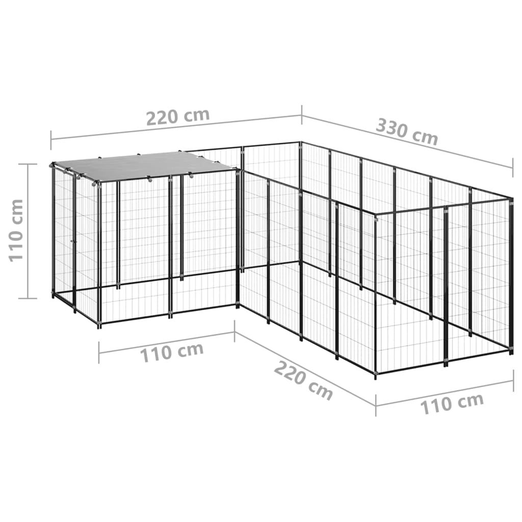 vidaXL Koterec pre psy čierny 4,84 m² oceľ