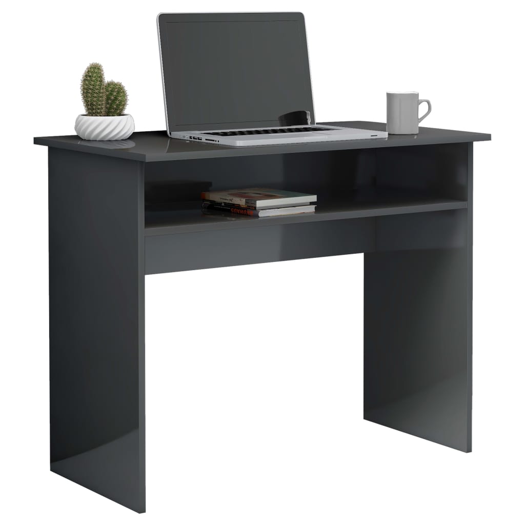 vidaXL Písací stôl, lesklý sivý 90x50x74 cm, drevotrieska