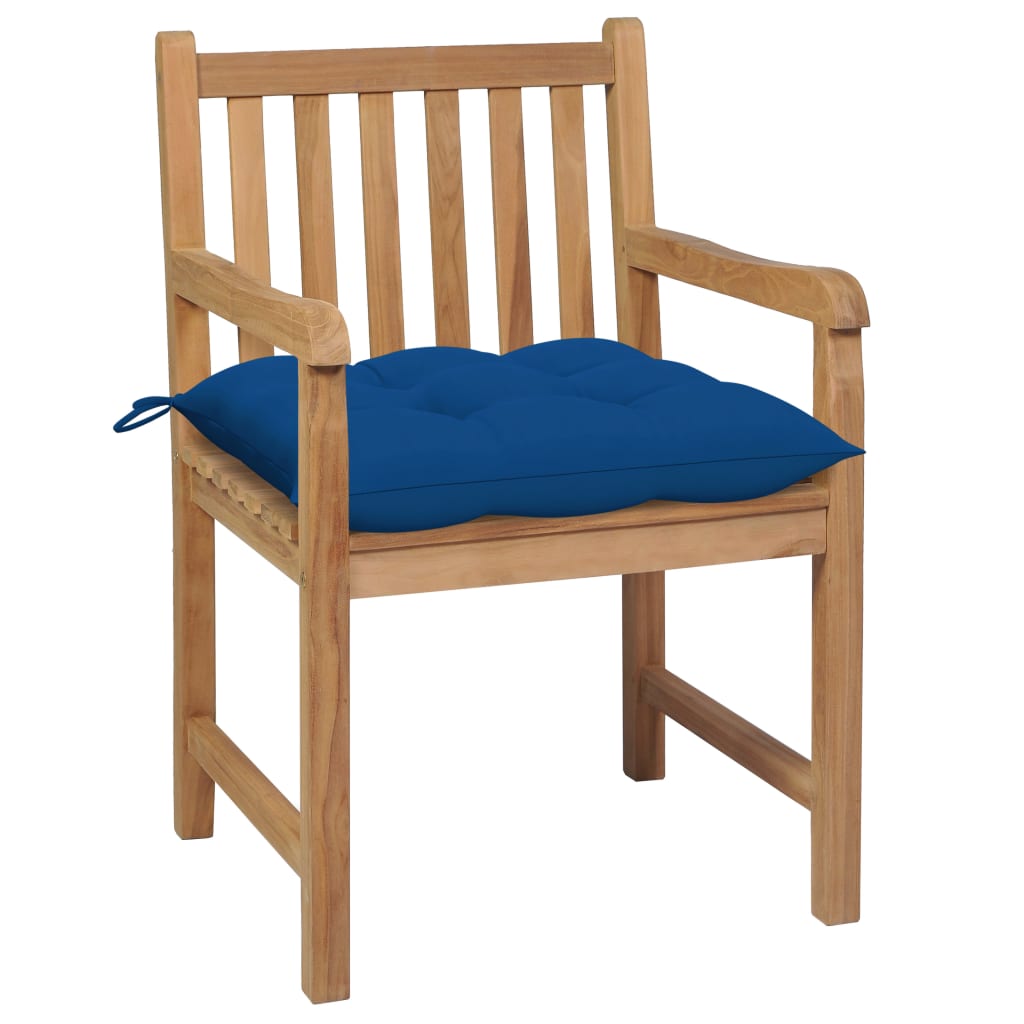 vidaXL Záhradné stoličky 2 ks modré podložky tíkový masív