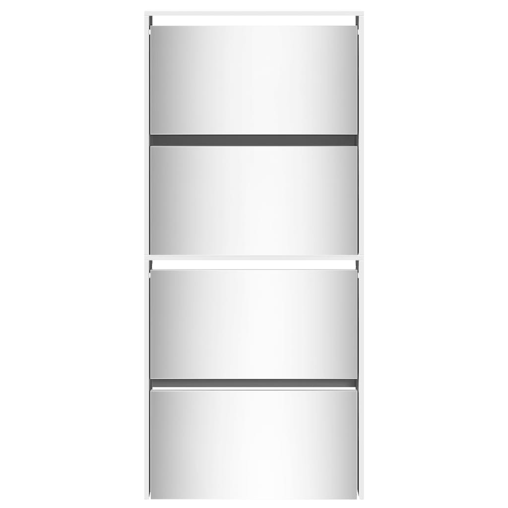 vidaXL Botník so zrkadlom 4-poschodový vysoký lesk biely 63x17x134 cm