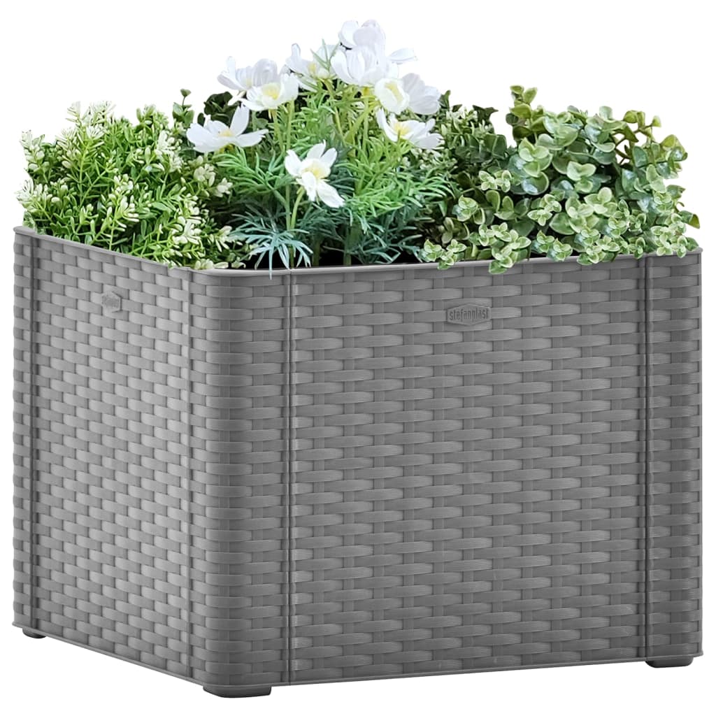 vidaXL Samozavlažovací vyvýšený záhradný záhon sivý 43x43x33 cm