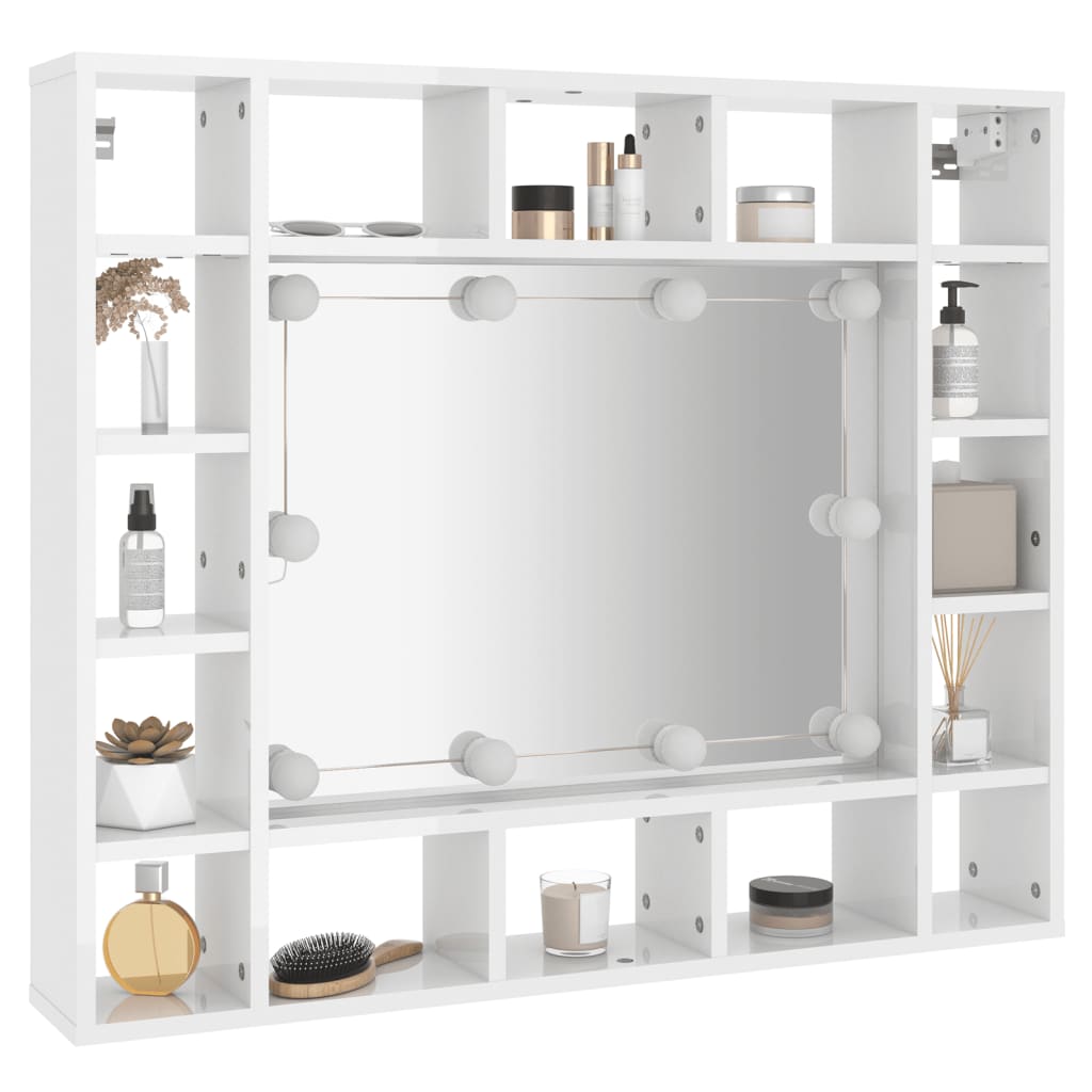vidaXL LED kúpeľňová zrkadlová skrinka lesklá biela 91x15x76,5 cm