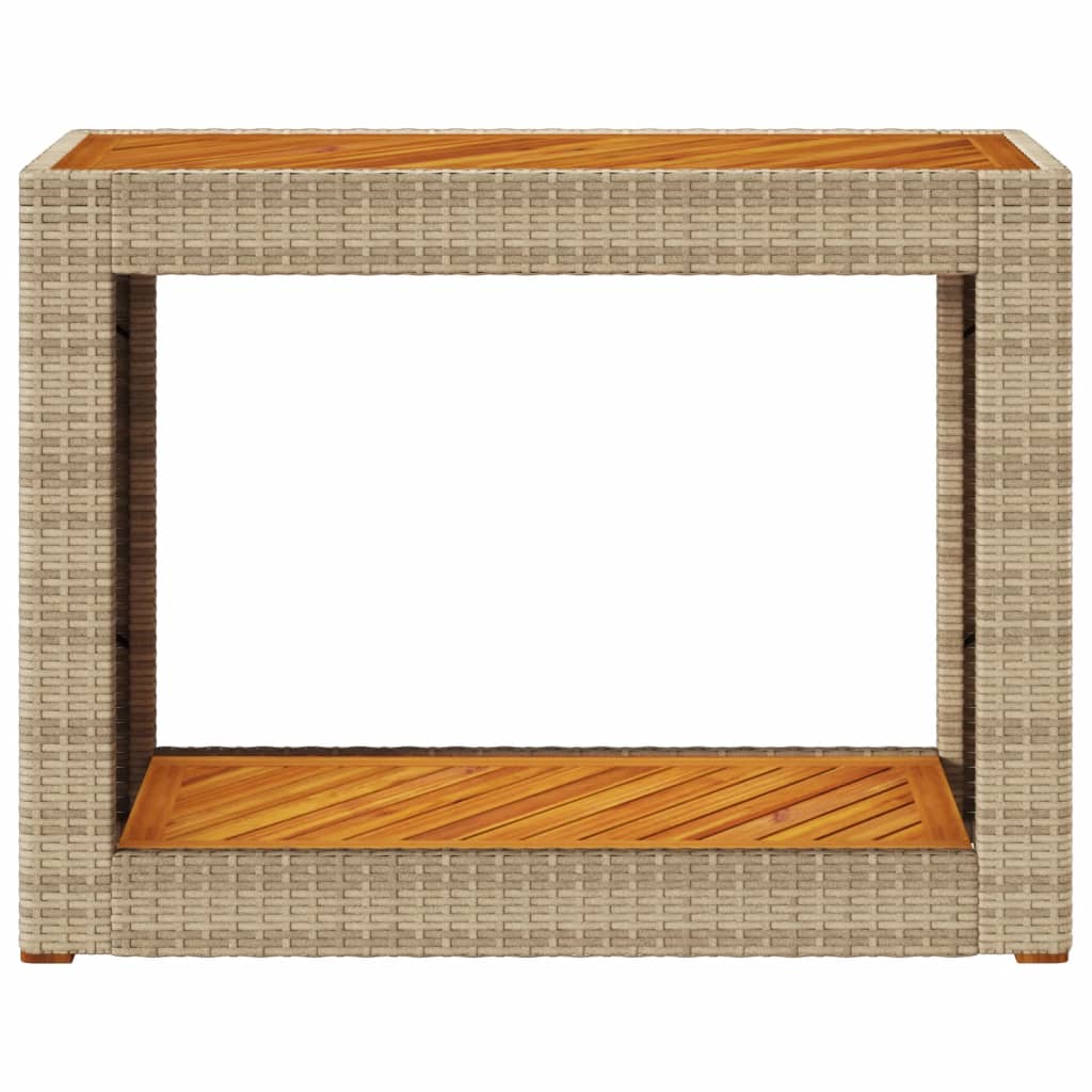 vidaXL Záhr. príručný stôl drevená doska béžový 100x40x75 cm polyratan