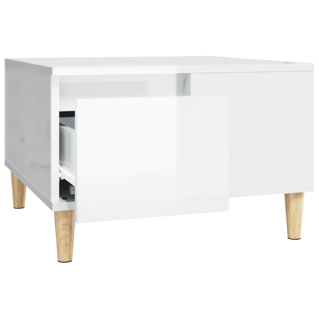 vidaXL Konferenčný stolík lesklý biely 55x55x36,5 cm spracované drevo