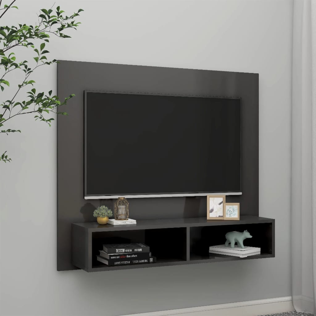 vidaXL Nástenná TV skrinka lesklá sivá 102x23,5x90 cm drevotrieska