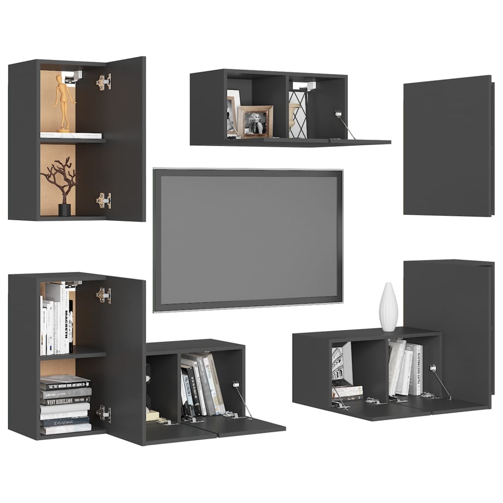 vidaXL 7-dielna súprava TV skriniek sivá drevotrieska