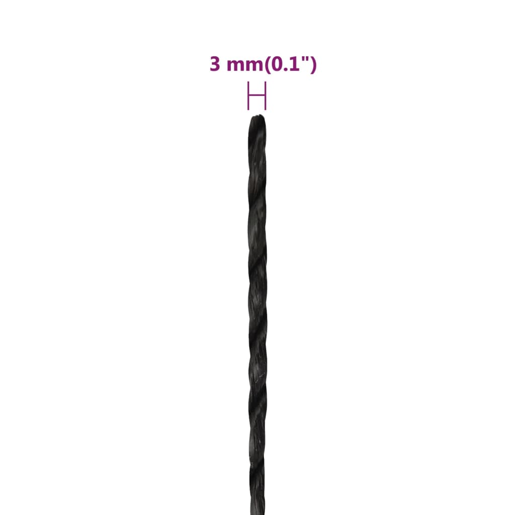 vidaXL Pracovné lano čierne 3 mm 25 m polypropylén