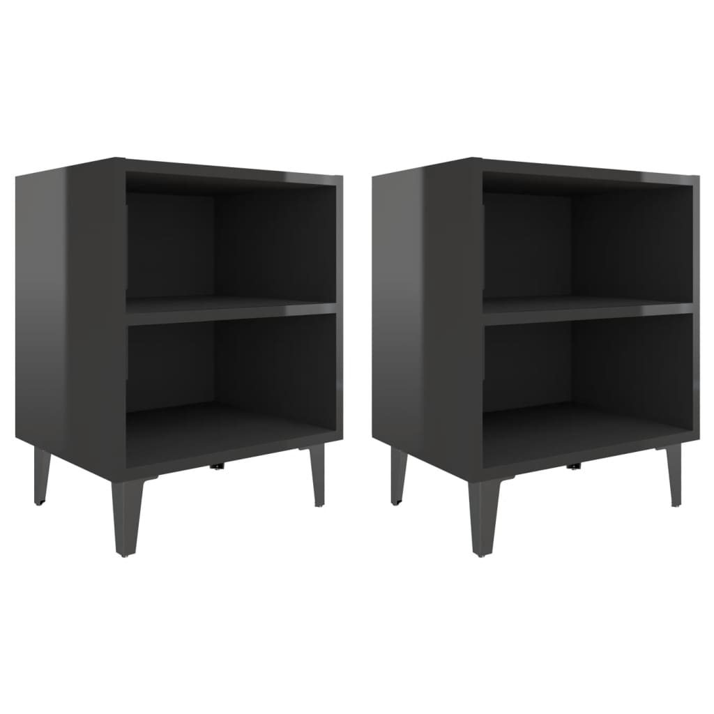 vidaXL Nočné stolíky s kovovými nohami 2 ks, lesklé čierne 40x30x50 cm
