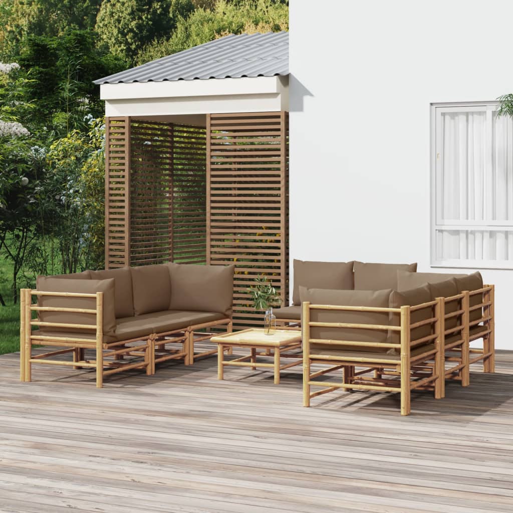 vidaXL 9-dielna záhradná sedacia súprava sivohnedé vankúše bambus